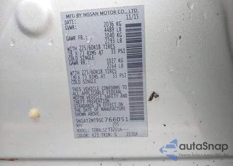 2016 Nissan Rogue Sl из США, поврежденный, VIN 5N1AT2MT9GC766051